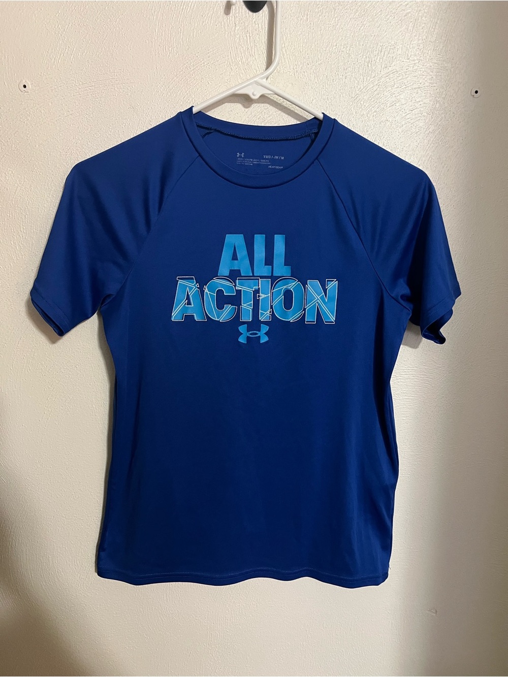 UNDER ARMOUR All Action Athletic Heat Gear Graphic Quick Dry T Shirt Blue Boys M